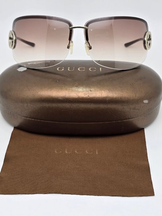 *SOLD* Gucci GG2782/S Gold Frame Brown Gradient Lens Semi-Rimless Sunglasses - Picture 1 of 15